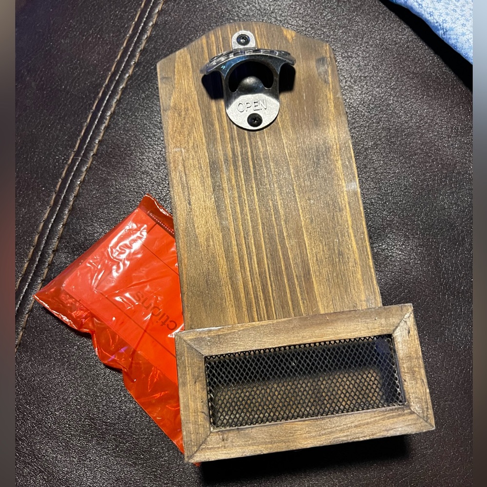 NWT Rustic Wood Metal Beer Bottle Opener Home Decor